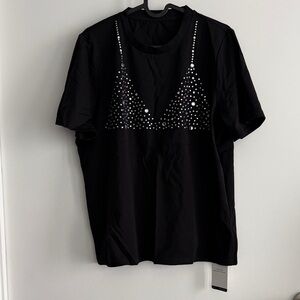 Anewsta Black Top with Rhinestone Accents brassier form